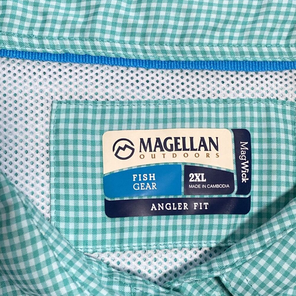 Magellan Outdoors Shirt Mens 2XL Green Check Fish Gear MagWick Angler Fit Vented - Picture 3 of 12